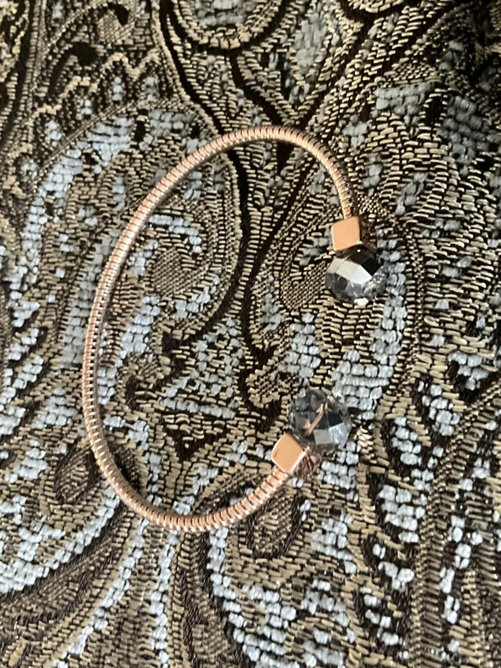 Rose Gold Tone Open Cuff Bracelet with Faceted Crystal Beads
